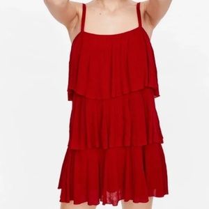 Zara red three tiered ruffled lightweight thin sweater like dress